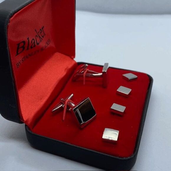 Blacker by Stanley Blacker Silver Tone Square Cufflinks and Buttons Set - Picture 6 of 6